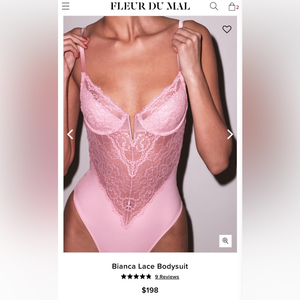 Fleur du Mal Pink Lace Bodysuit